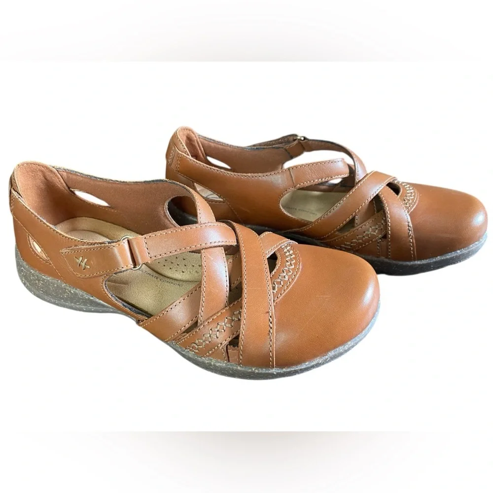 Clarks Women’s 7 1/2 Tan Roseville Step Mary Jane Flat Fisherman Travel Sandal - Picture 7 of 9